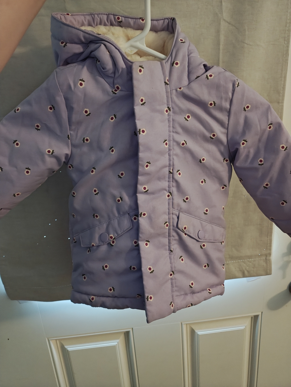 Cat & Jack Lavender Floral Hooded Puffer Jacket Size 18 Months